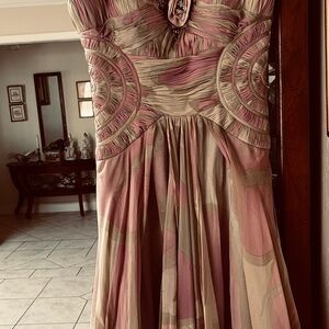 Alberto Makali Strapless Pink and Cream Dress-gorgeous silk- RARE Beauty!